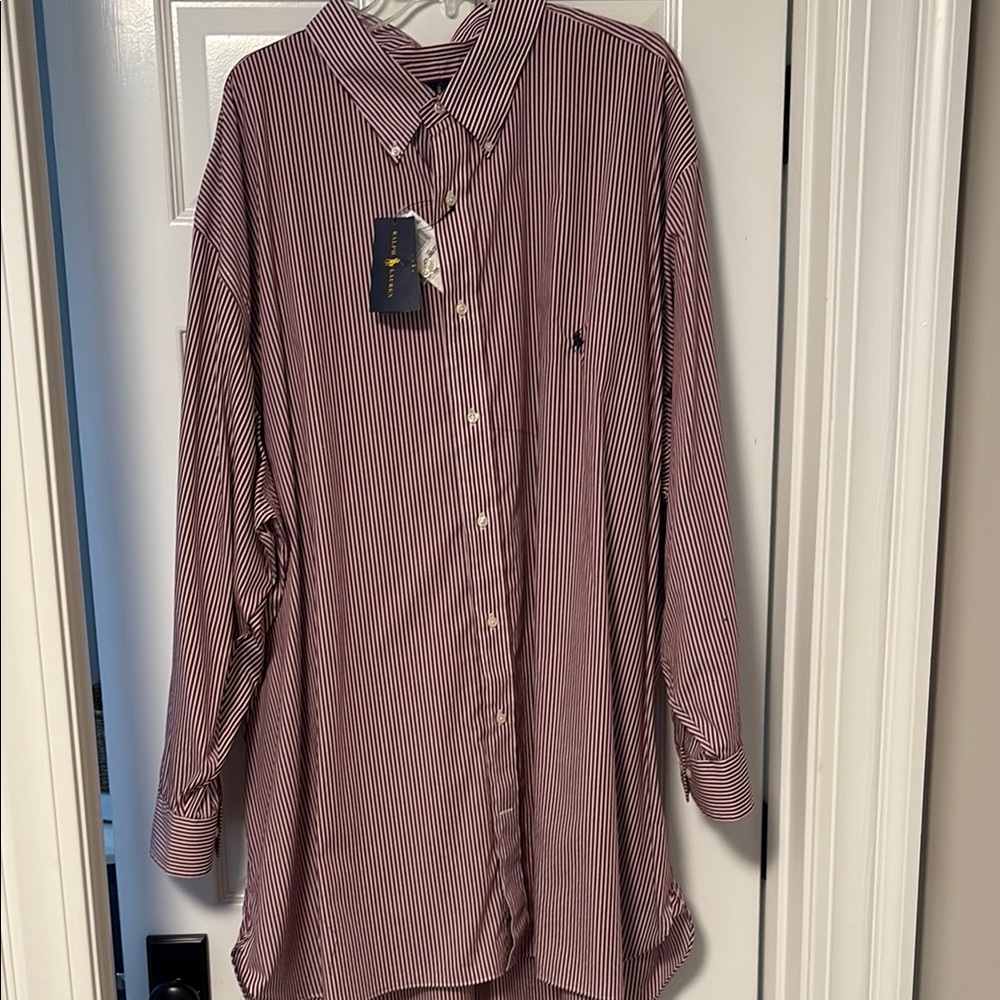 Men's Striped Shirt - Burgundy by Polo by Ralph Lauren